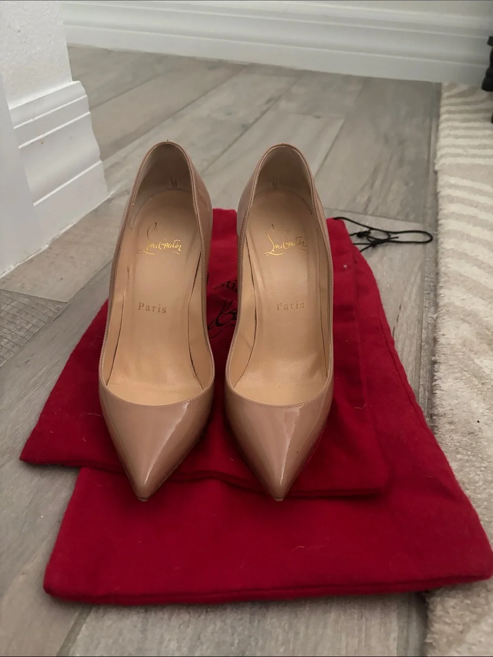 Christian Louboutin Nude Patent Pointed-Toe Pumps